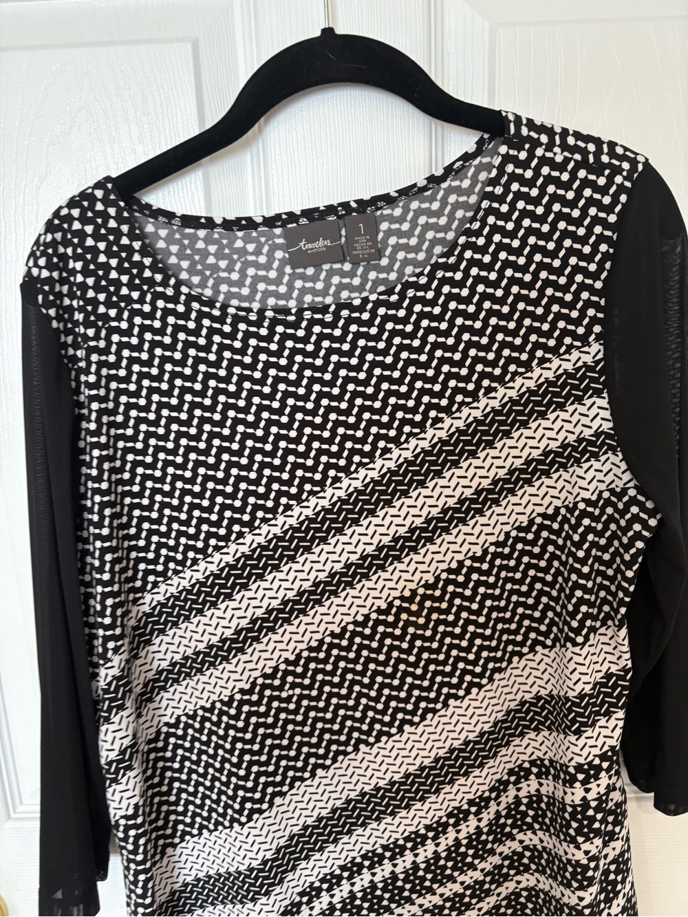 Black & White Asymmetrical Knit Dress with Scoop Neck - Picture 3 of 5